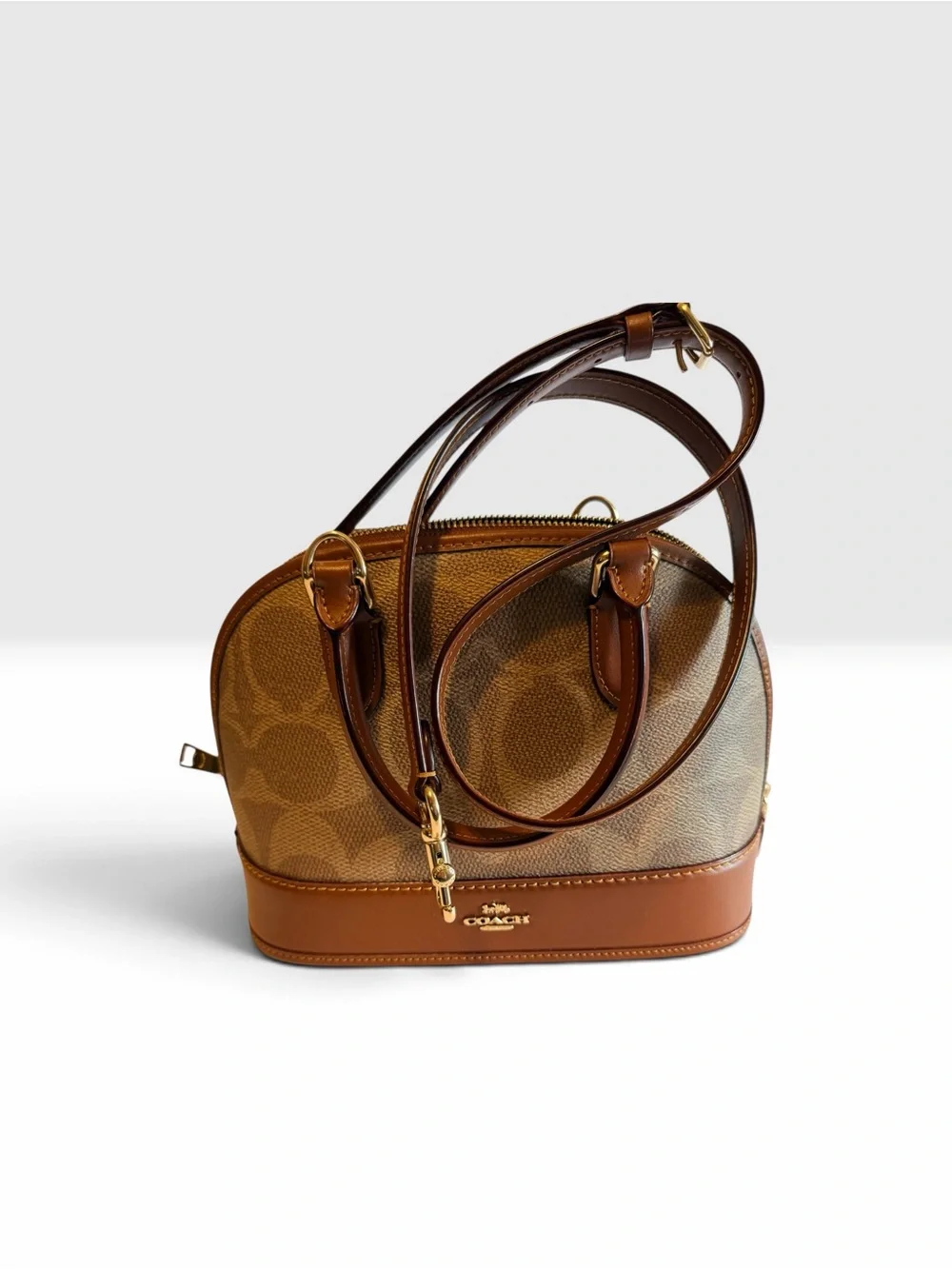 Coach Brown Signature Dome Satchel with Leather Trim